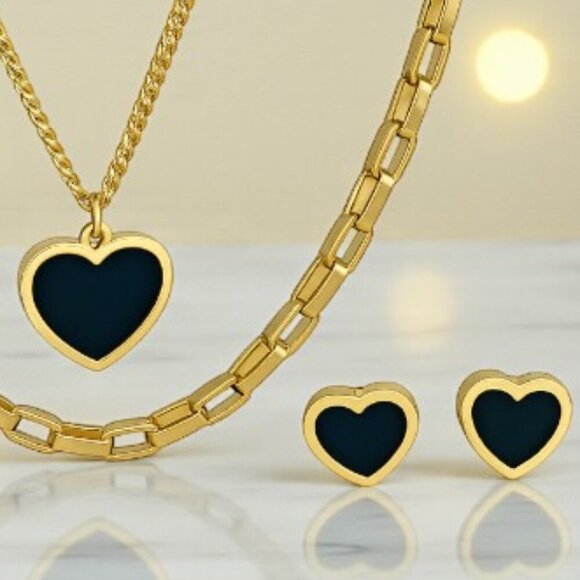 Elegant 18K Gold Plated Triple Layer Necklace & Heart Earrings Trendy Set ✨ - Picture 11 of 13